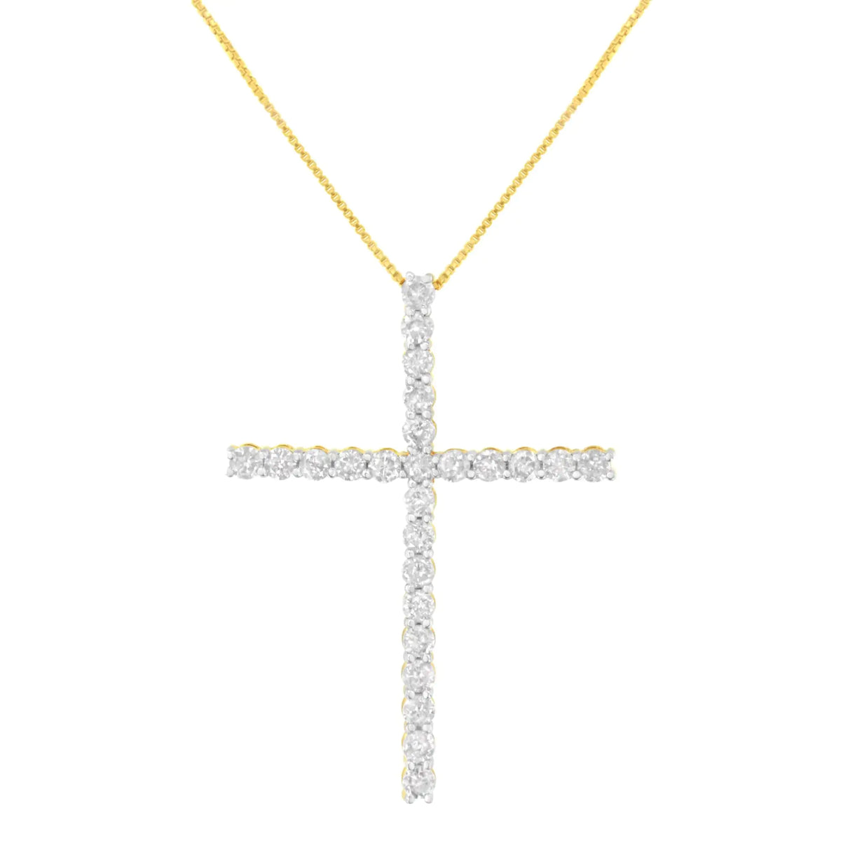 Pendentif en forme de croix en argent sterling 925 de 3,0 ct avec diamant de forme ronde de 1-1/2 po et chaîne à maille vénitienne (couleur JK, clarté I2-I3) - 18 po