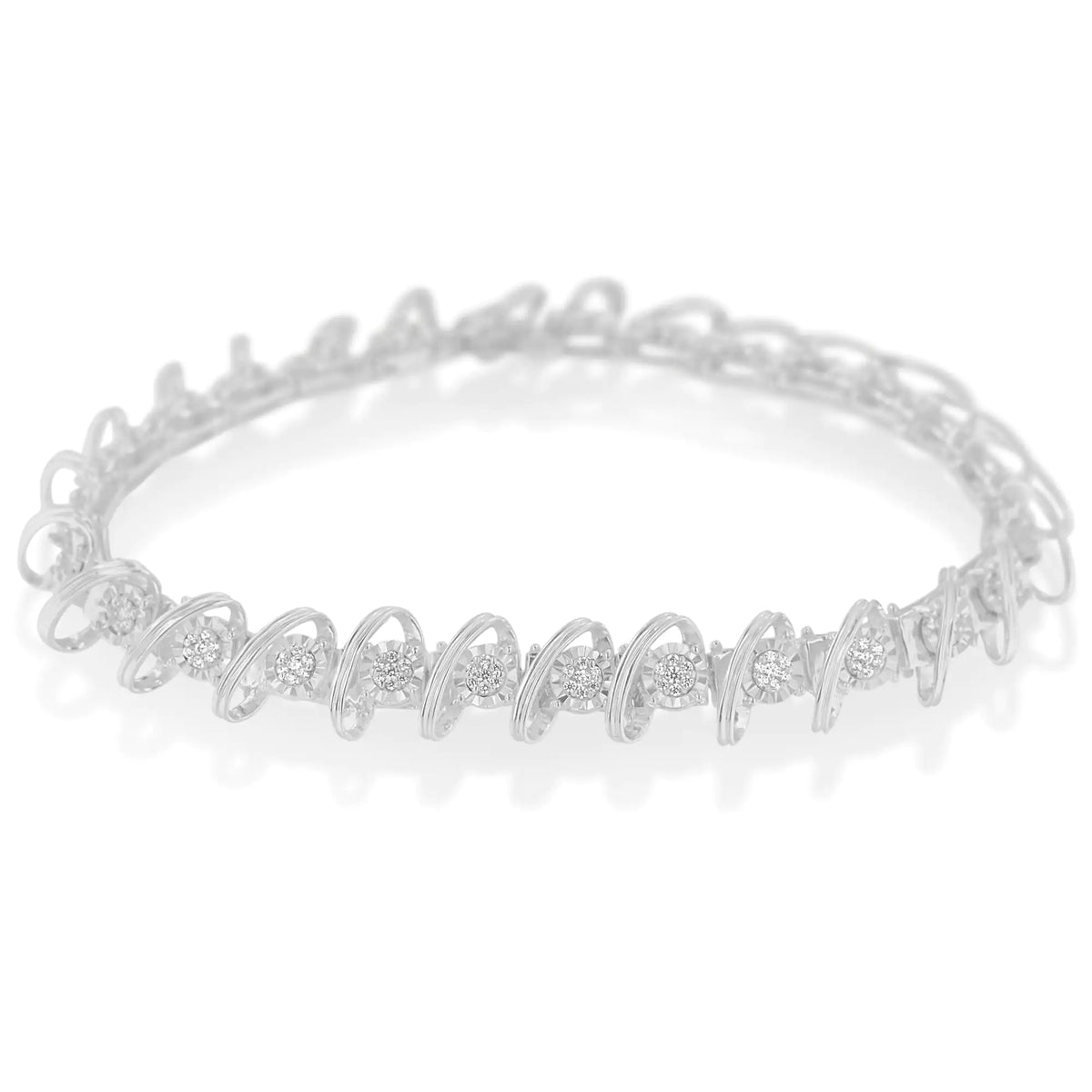 Pulsera de eslabones con placa de ilusión de diamantes de 3/4 quilates en plata de ley 925 (color IJ, claridad I3), tamaño 7,25"