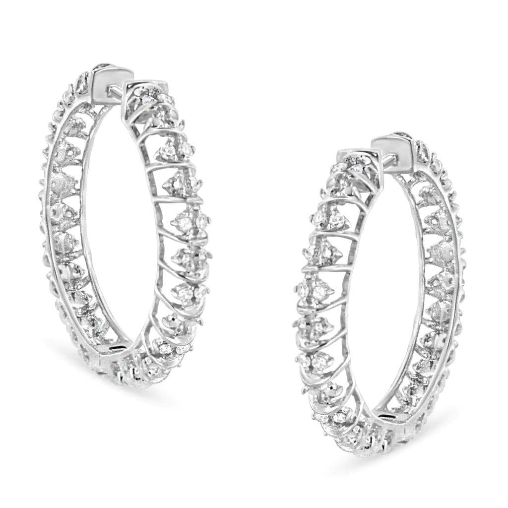 Boucles d'oreilles créoles en argent sterling 925 avec diamants de 1/2 ct (couleur IJ, pureté I2-I3)