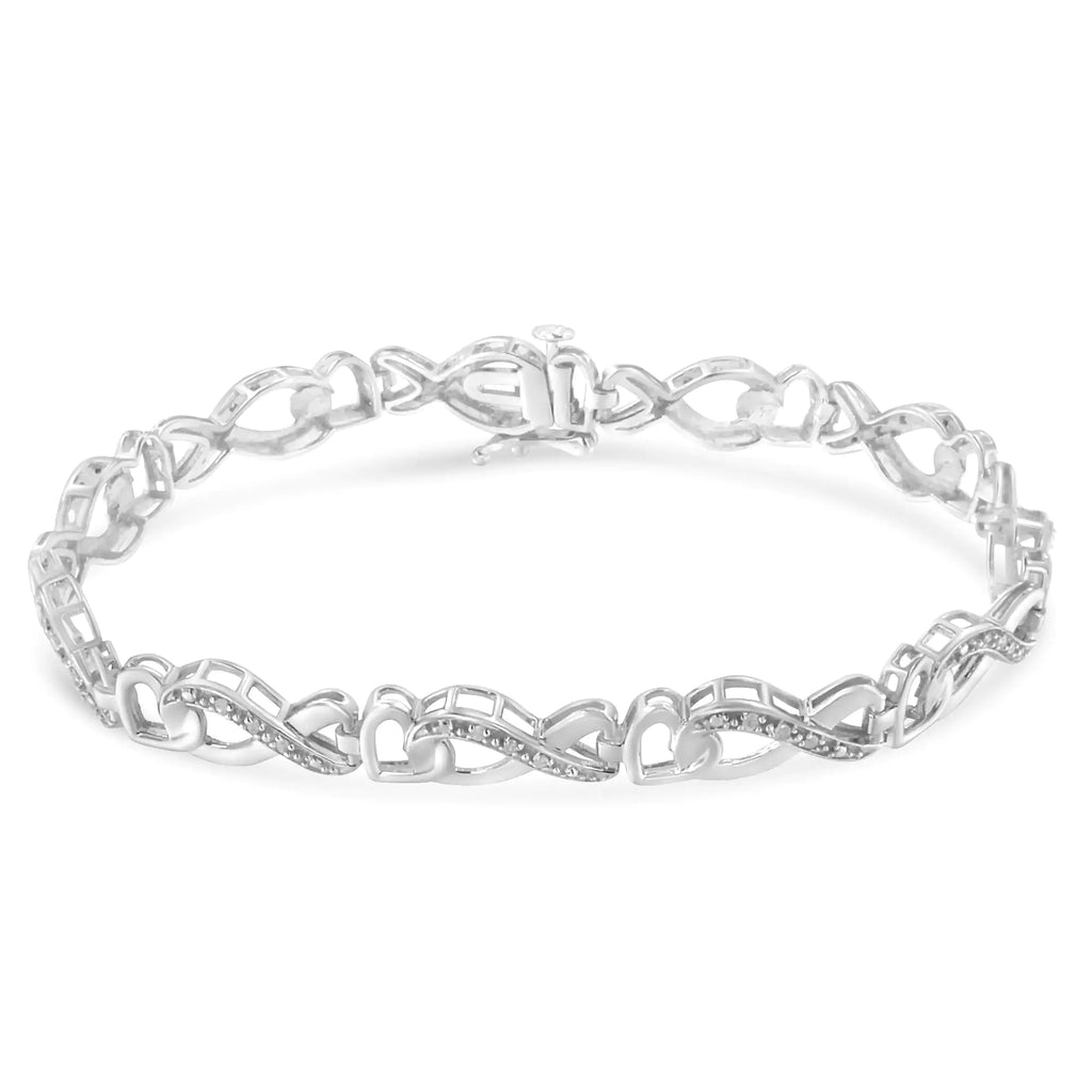 Bracelet tennis Infinity Heart en argent sterling 925 avec diamants 1/5 ct 7 po (couleur HI, clarté I2-I3)