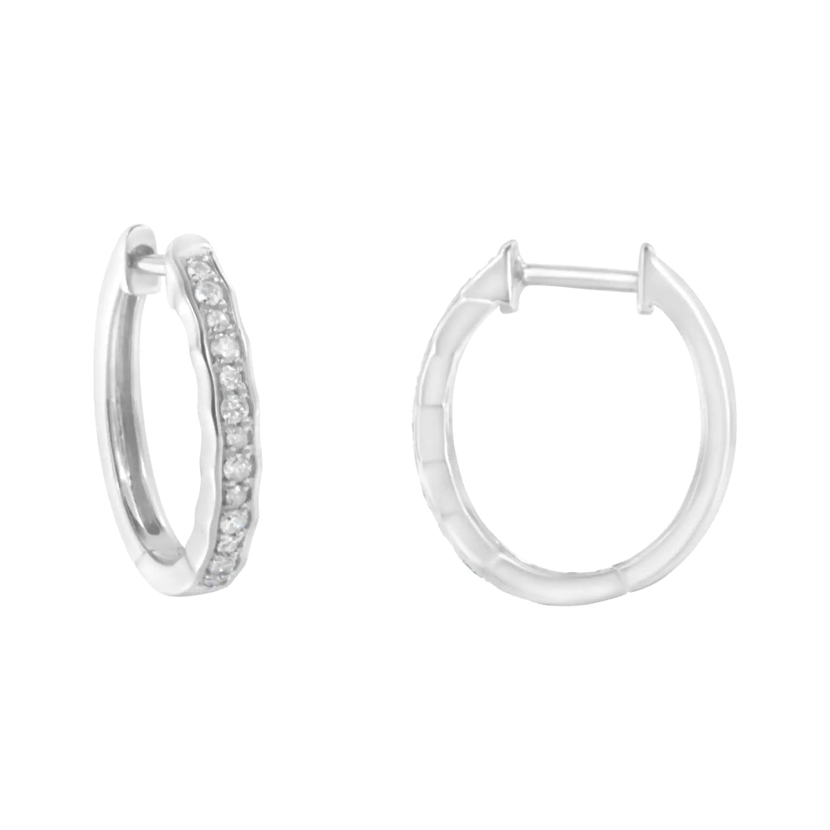 Aros de plata de ley 925 con borde curvo y diamantes incrustados de 1/4 ct (color IJ, claridad I3)