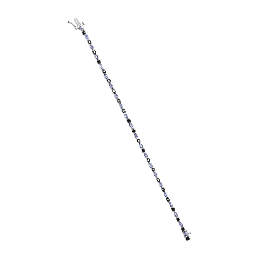 Pulsera de eslabones de tanzanita azul y diamantes negros de 1 1/2 ct en plata esterlina 925 (claridad I2-I3, color negro) - Tamaño 7,25"
