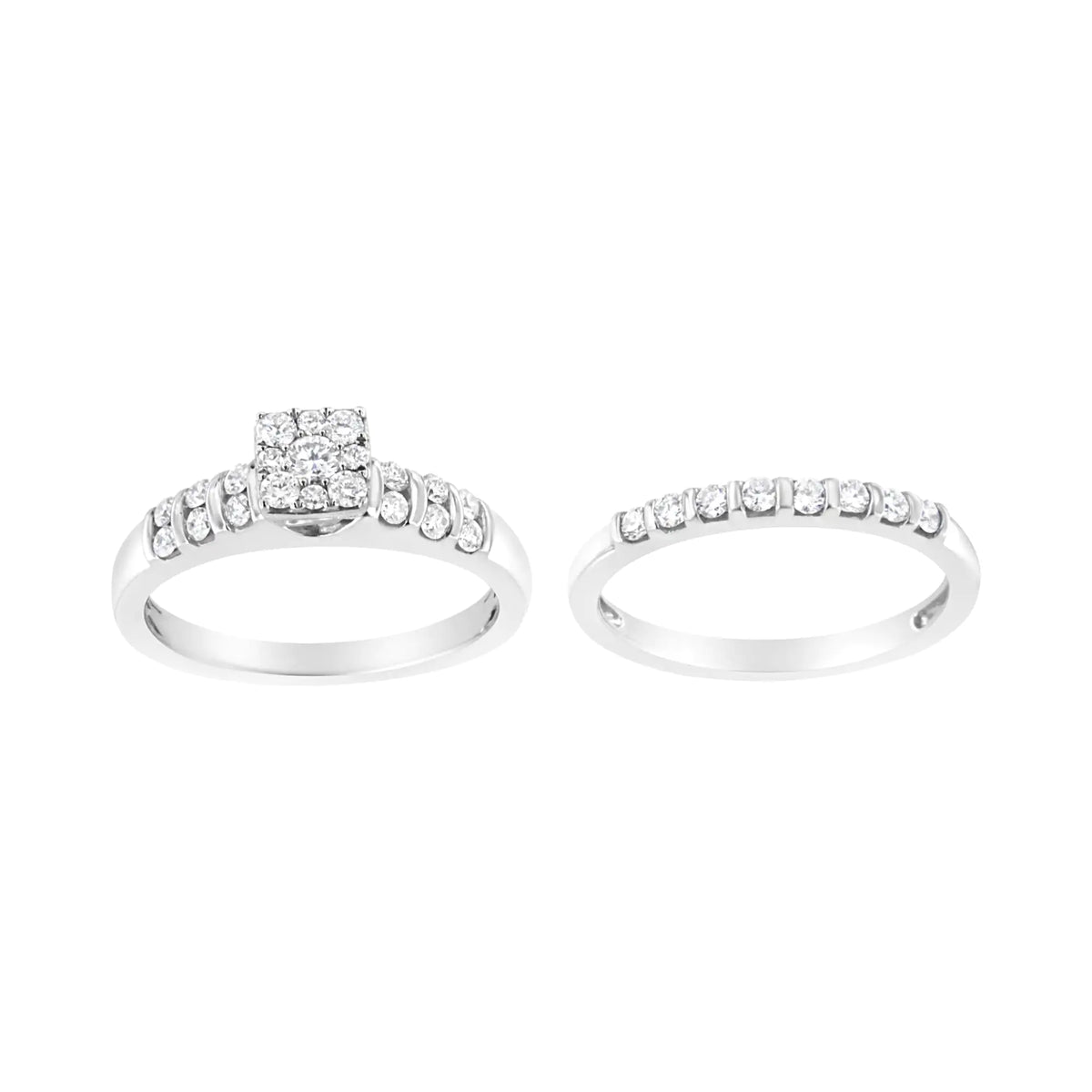 Anillo de compromiso y banda de diamantes cultivados en laboratorio de 3/4 ct en plata esterlina 925 (color FG, claridad VS2-SI1)