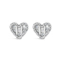 Boucles d'oreilles à tige en forme de cœur en argent sterling 925 avec diamants ronds et baguettes de 1/2 ct (couleur IJ, pureté SI2-I1)
