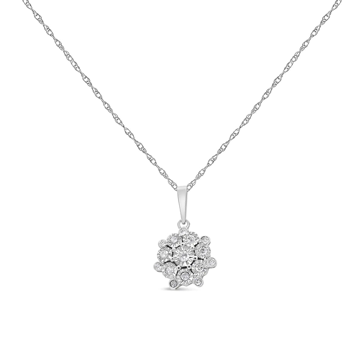Collar con colgante de 18" en racimo floral de diamantes engastados en plata de ley 925 de 1/4 ct para mujer (color IJ, claridad I1-I2)