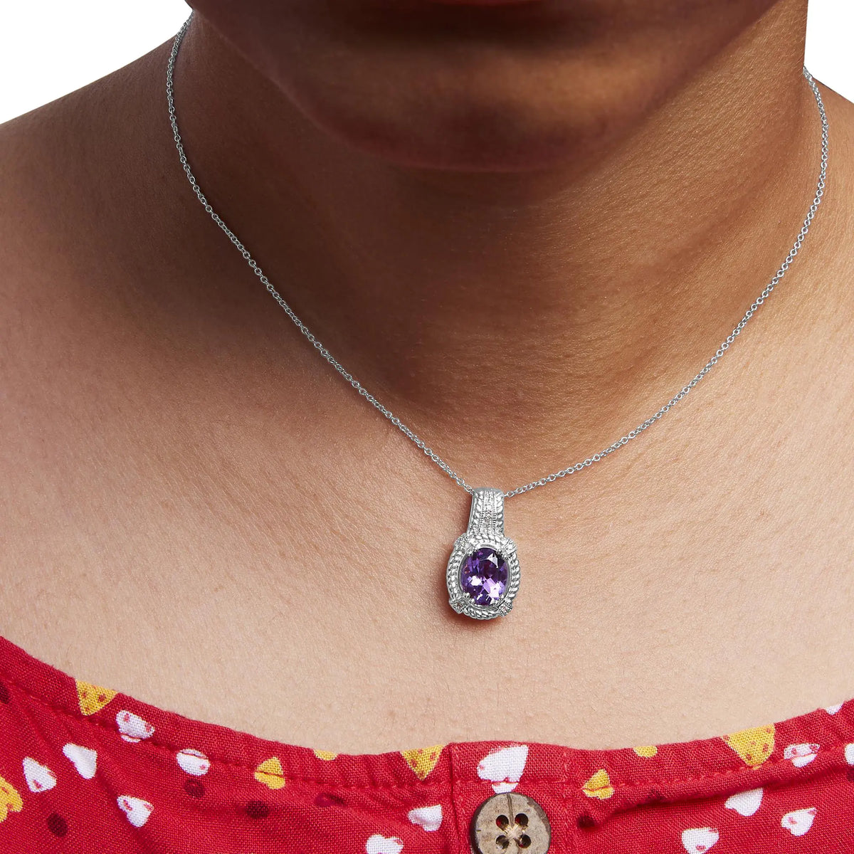 Collier pendentif tendance en argent sterling 925 avec améthyste violette ovale de 9 x 7 mm et accent de diamant rond de 45,7 cm (couleur IJ, clarté I1-I2)