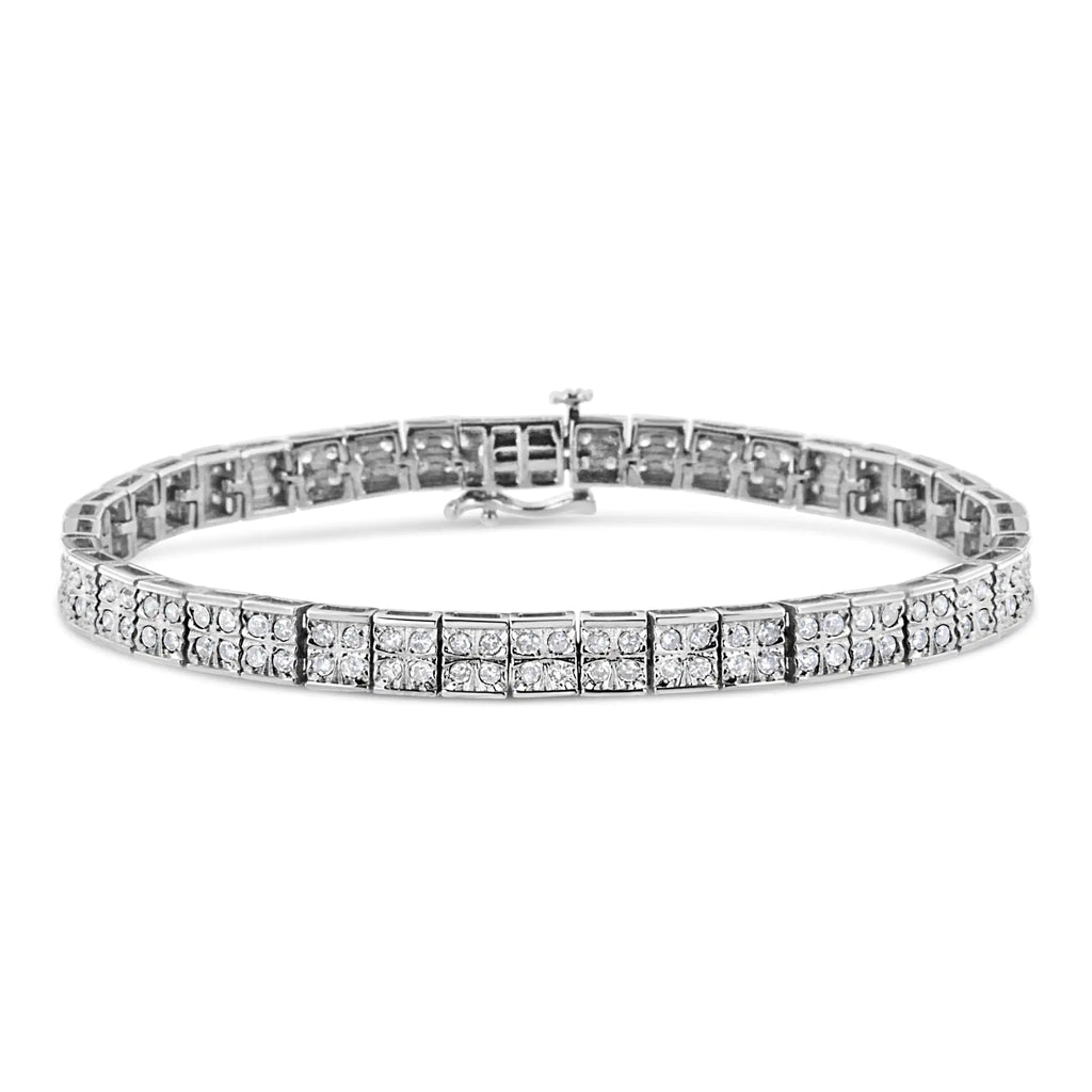 Pulsera de eslabones de caja con diamantes de talla redonda engastados en garras de 2 ct y 4 piedras en plata de ley 925 (color IJ, claridad I3) - 7,25"