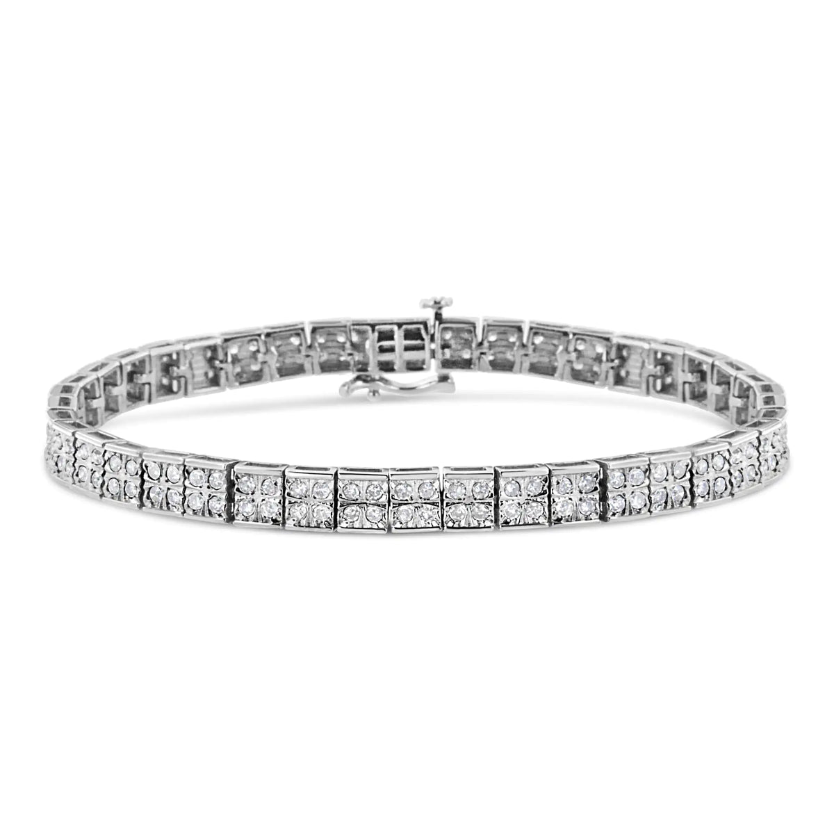 Pulsera de eslabones de caja con diamantes de talla redonda engastados en garras de 2 ct y 4 piedras en plata de ley 925 (color IJ, claridad I3) - 7,25"