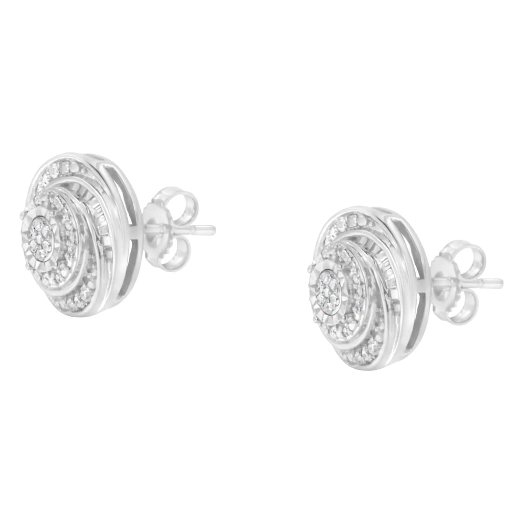 Aros con nudo de amor en espiral con diamantes redondos y baguette de 1/4 ct en plata esterlina 925 (color IJ, claridad I3)