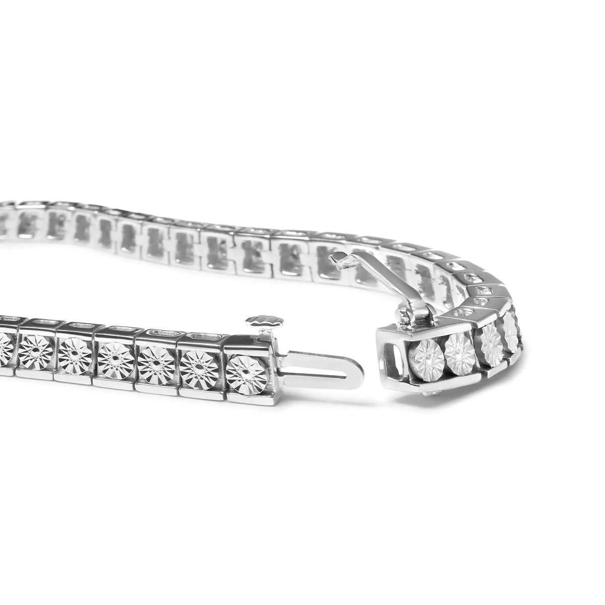 Pulsera de tenis de 7,25" con diamantes y eslabones de cuentas engastados en plata de ley 925 de 1/4 ct (color IJ, claridad I2-I3)