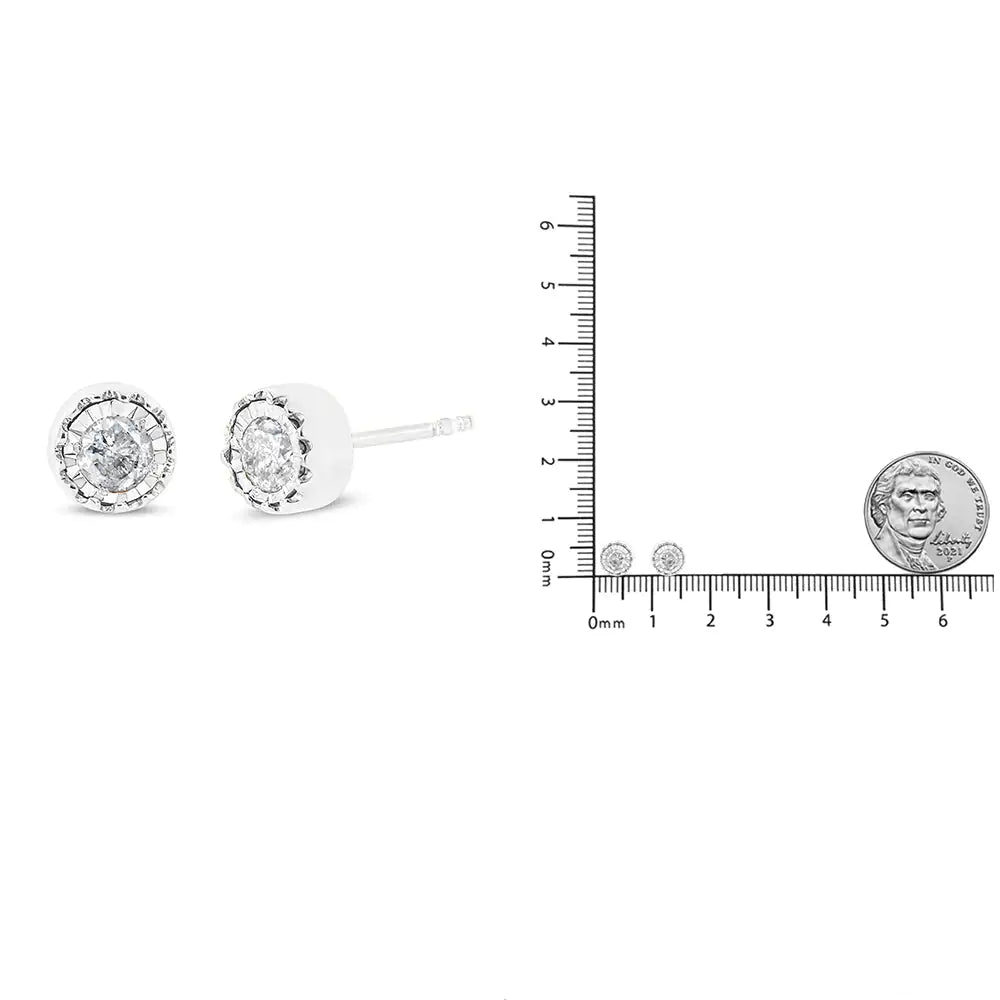 Pendientes de botón con solitario de diamantes de 3/8 quilates en plata de ley 925 Miracle Set (color JK, claridad I3)