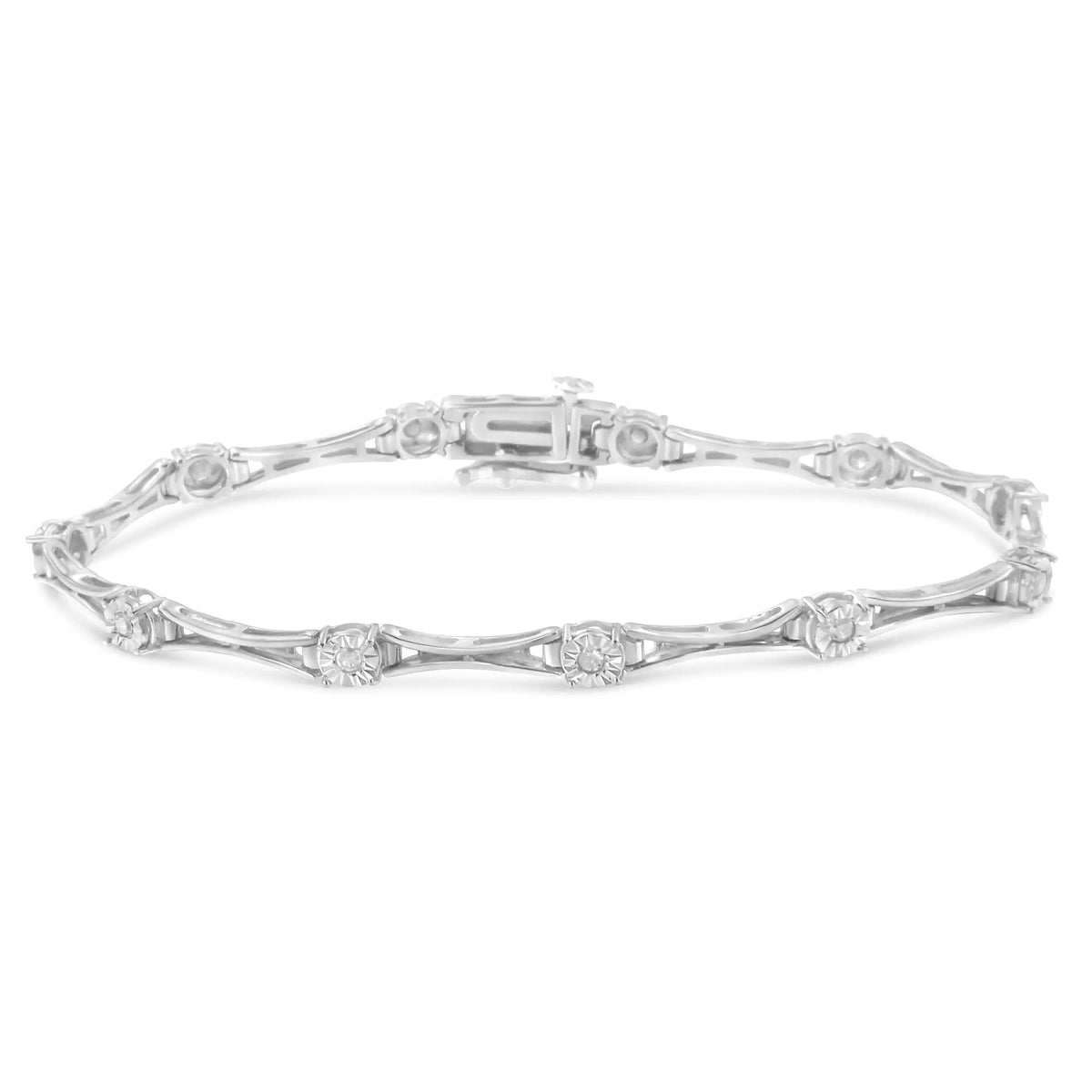 Pulsera de tenis de eslabones estilo barra acampanada de 7" con diamantes engastados milagros de 1/4 ct en plata esterlina 925 (color IJ, claridad I3)