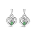 Boucles d'oreilles pendantes en forme de cœur avec émeraude en forme de poire de 5 x 3 mm en argent sterling 925 et accents de diamants (couleur HI, clarté SI1-SI2)