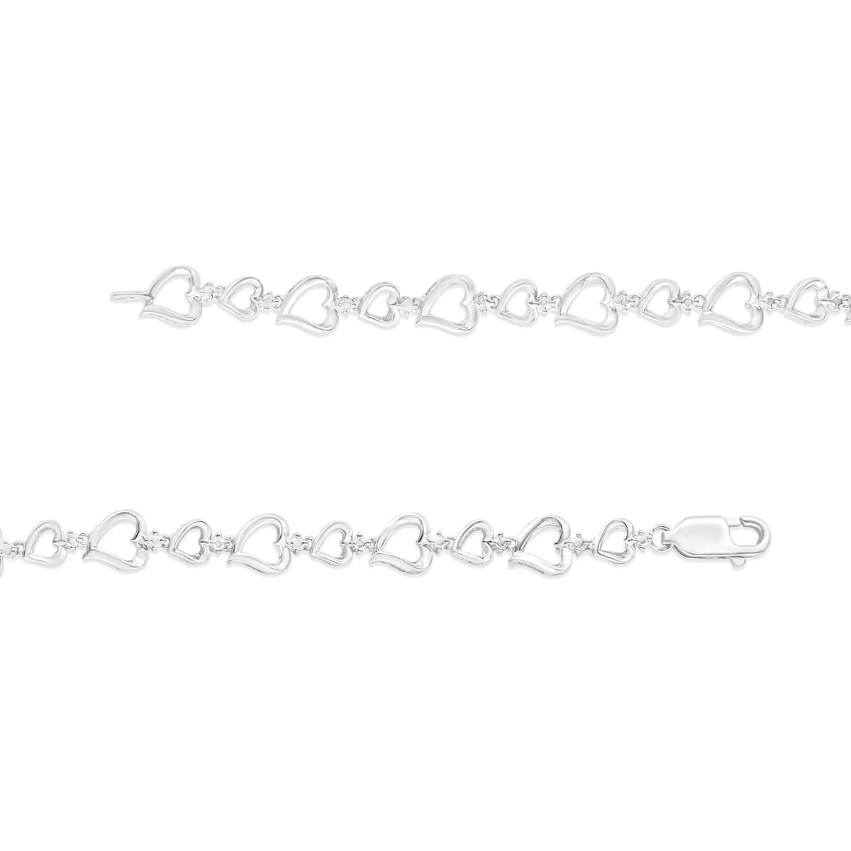 Pulsera de eslabones en forma de corazón alternados con detalles de diamantes engastados en garras en plata de ley 925 (color IJ, claridad I3) - 7,25"
