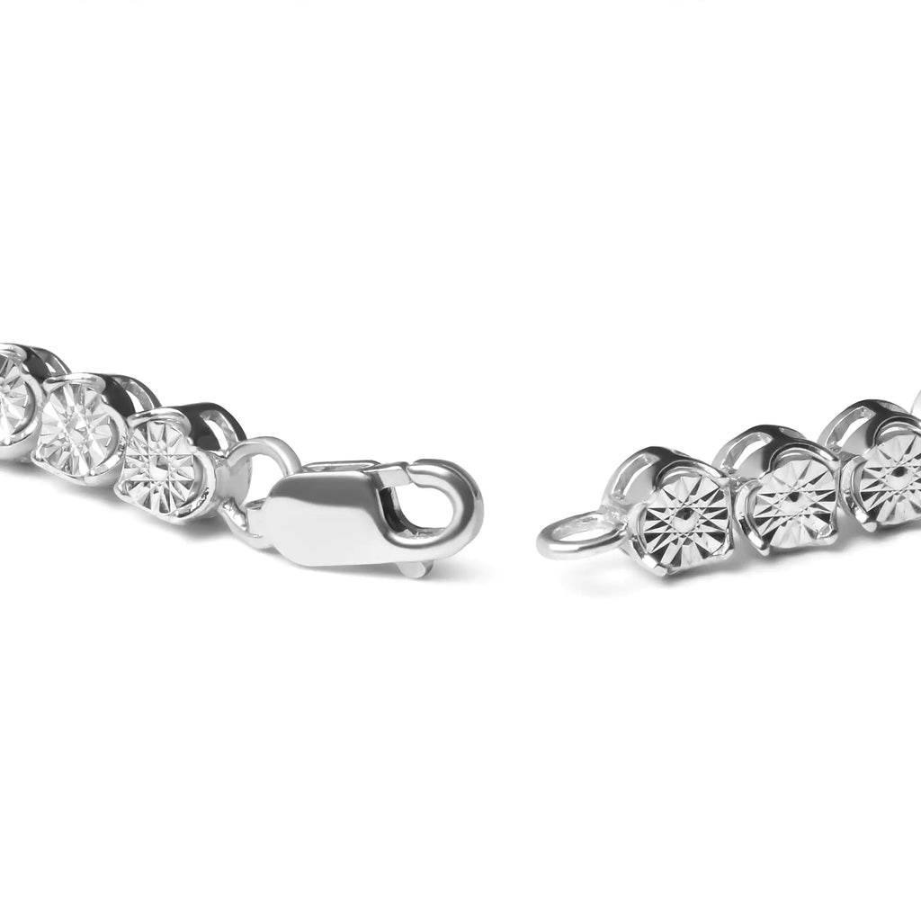Pulsera de tenis con eslabones redondos en forma de estrella y diamantes engastados en plata de ley 925 de 1/4 ct (color IJ, claridad I2-I3) - Tamaño 7,25"