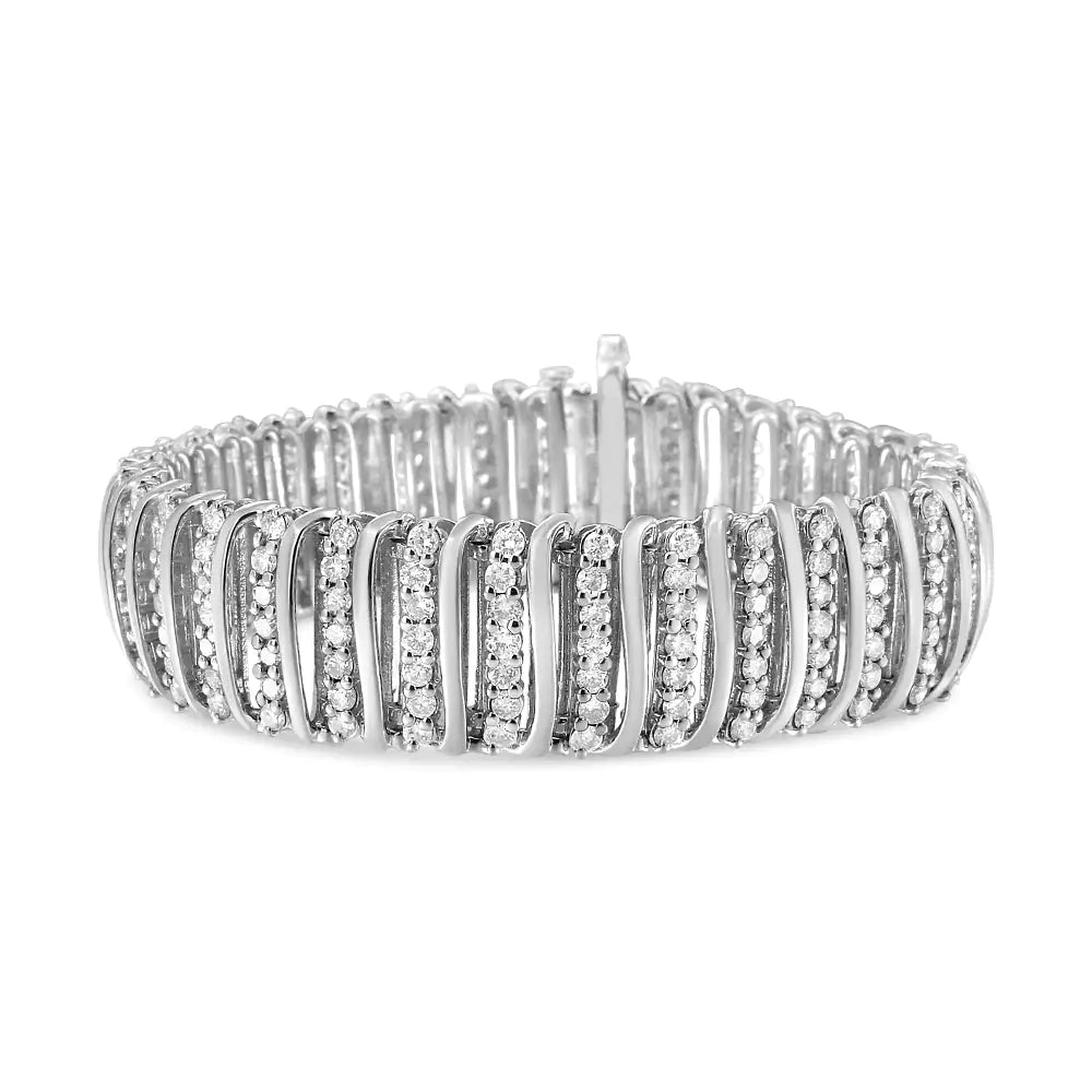 Bracelet tennis en argent sterling 925 avec diamants de 8 1/2 ct et 7 rangées de chevrons à maillons incurvés en forme de « S » (couleur IJ, clarté I1-I2) - 7,25"