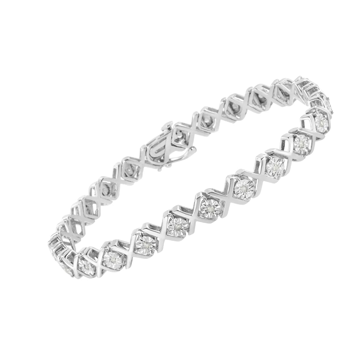 Pulsera de eslabones en forma de "X" con diamantes engastados milagros de 1/4 ct en plata esterlina 925 (color IJ, claridad I3) - 7,25"