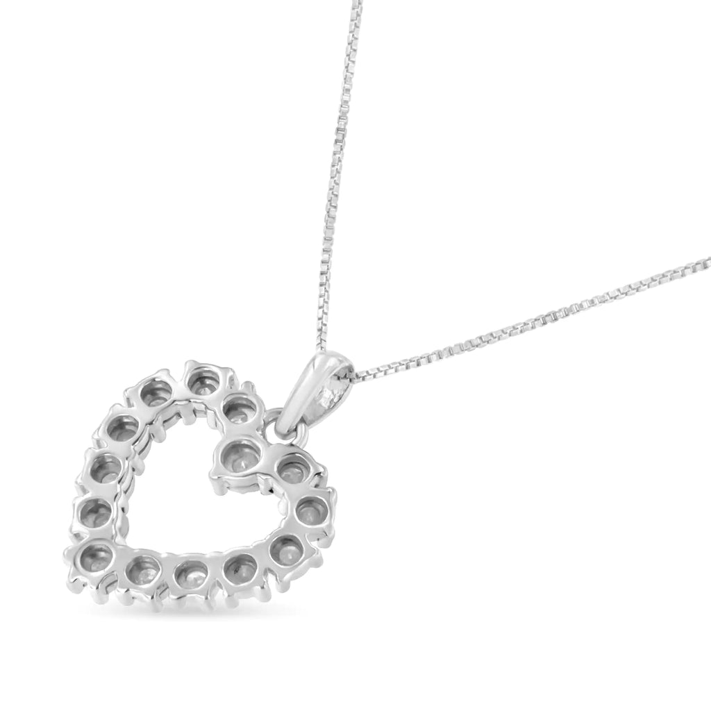 Collar con colgante de corazón abierto de 18" con diamantes engastados milagrosamente y de 1/3 ct en plata esterlina 925 (color IJ, claridad I2-I3)