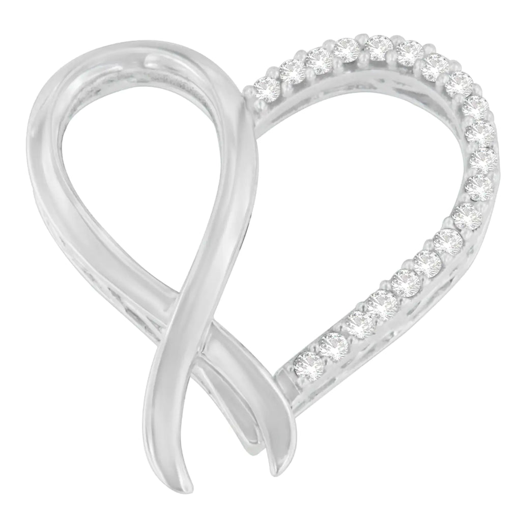 Collar con colgante de cinta y detalle de corazón con diamantes de talla redonda de 1/4 cttw en plata esterlina 925 (HI, I2-I3)