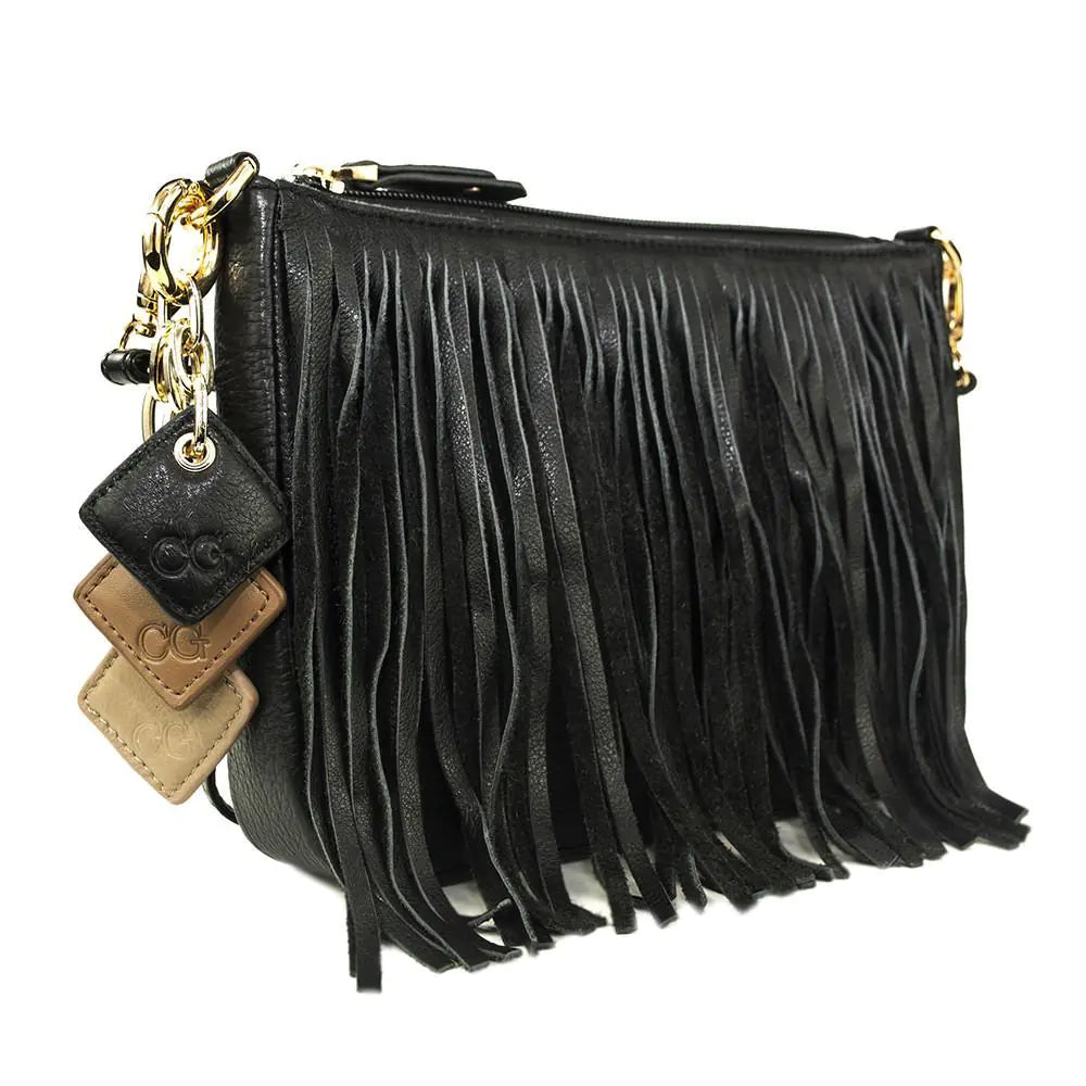 Bolso de mano de piel con flecos Willow - Negro medianoche