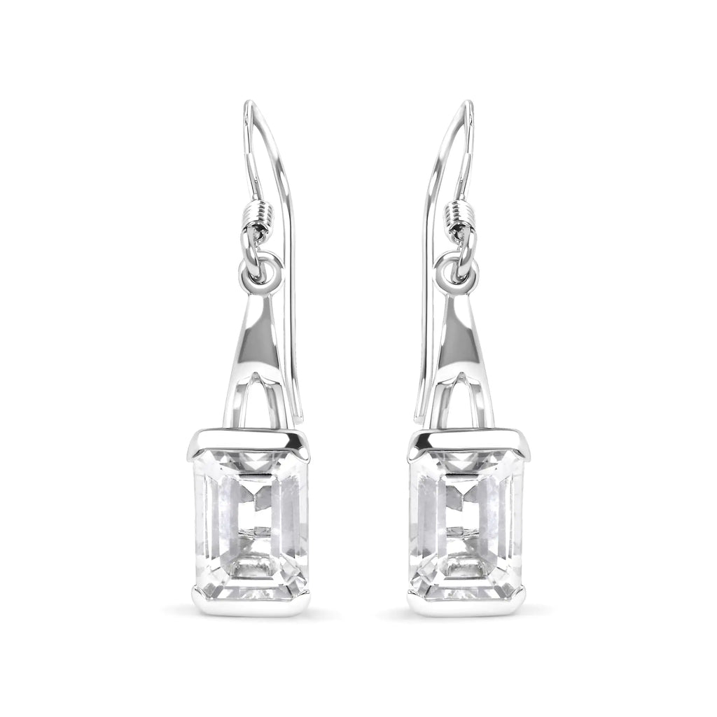 Pendiente colgante solitario de topacio blanco de talla esmeralda de 3,0 ct en plata de ley 925 (calidad AAA)