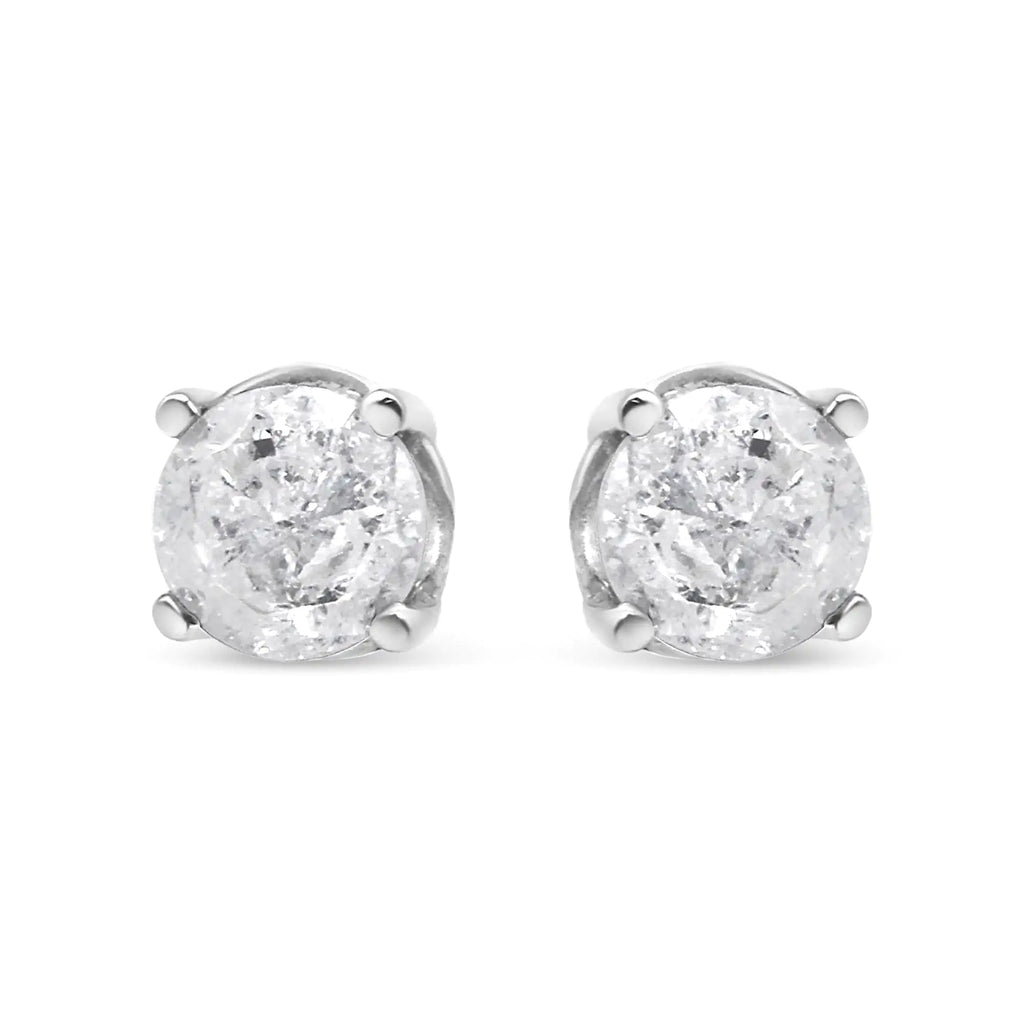 .925 Sterling Silver 4-Prong Round-cut "Salt and Pepper" Diamond Classic Stud Earrings (I-J Color, I3 Clarity)