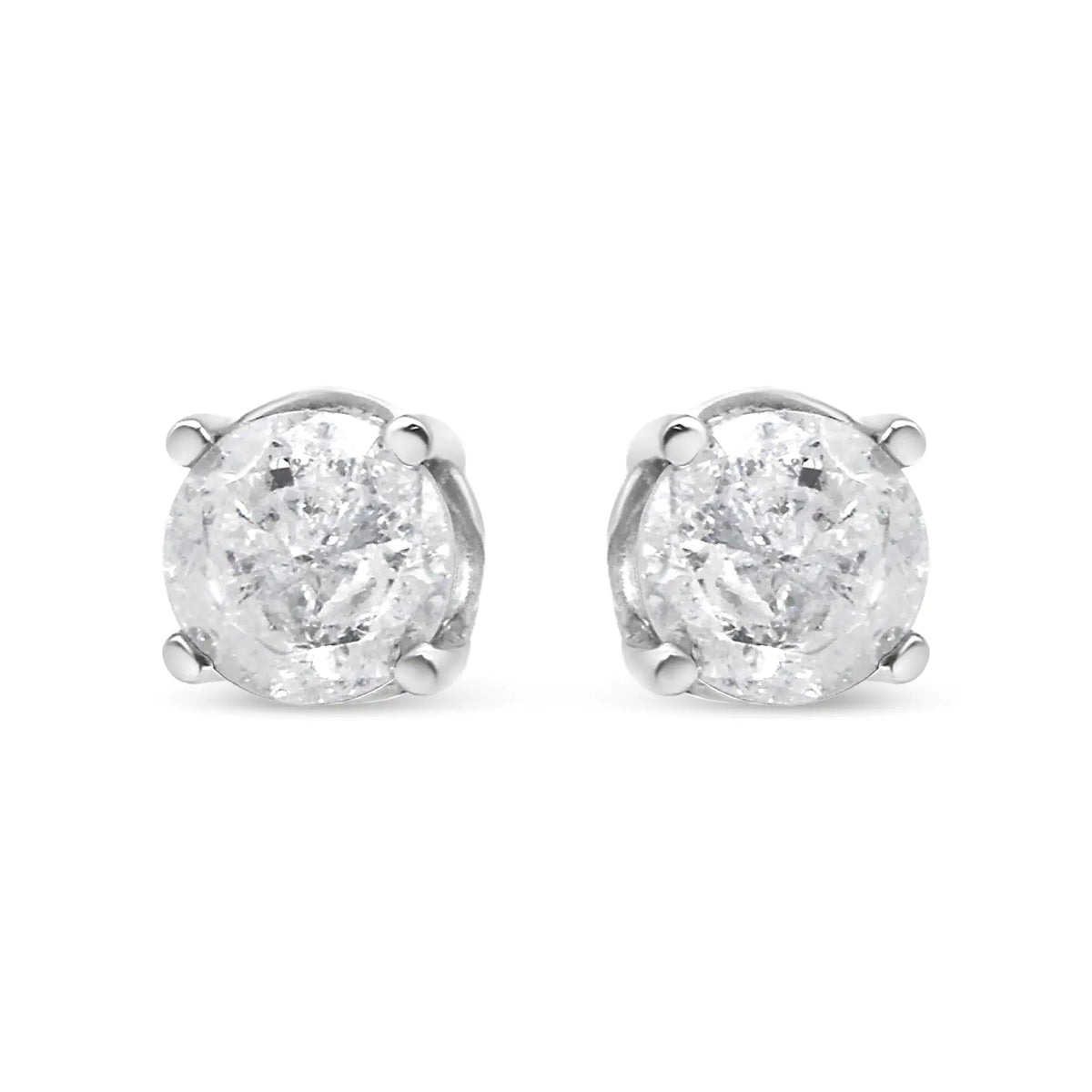 .925 Sterling Silver 4-Prong Round-cut "Salt and Pepper" Diamond Classic Stud Earrings (I-J Color, I3 Clarity)