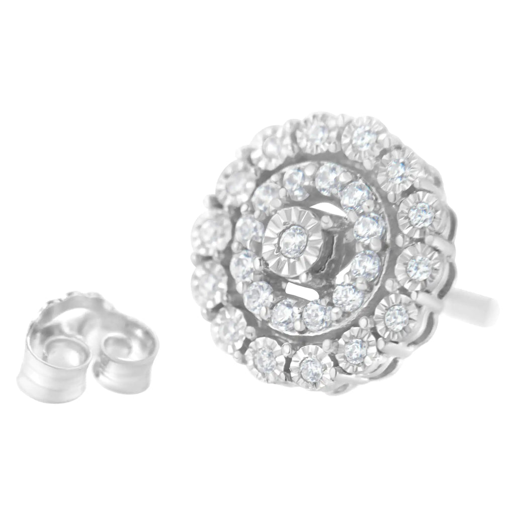 Aros con doble halo de diamantes engastados en forma de milagro de 1/2 ct en plata esterlina 925 (claridad IJ, color I3)