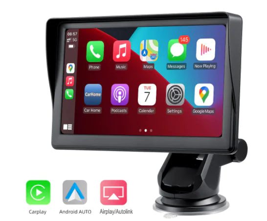 Reproductor multimedia de vídeo y radio universal para coche de 7 pulgadas con Apple CarPlay y Android Auto inalámbricos portátiles