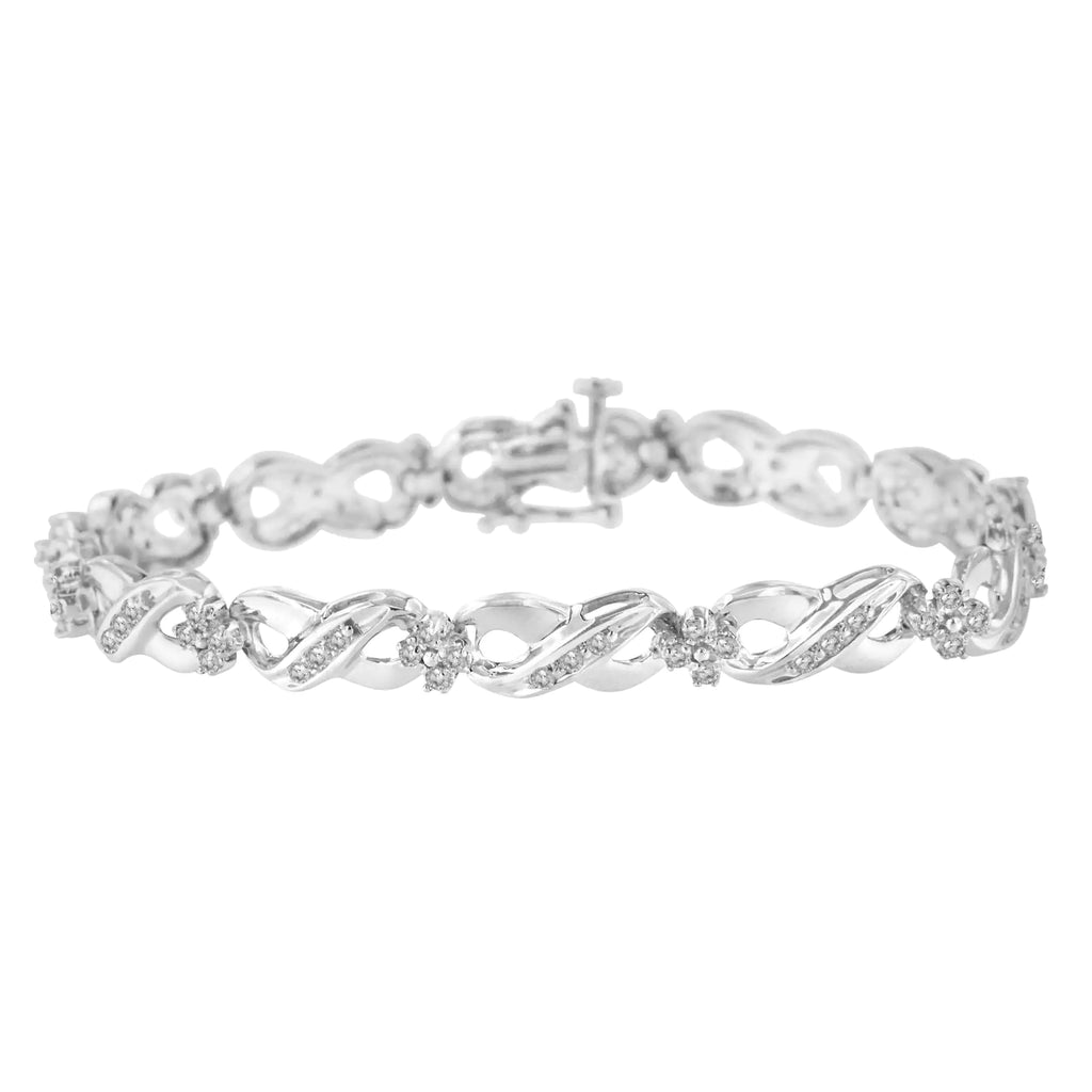 Bracelet tennis Infinity Link en argent sterling 925 avec diamants taille rose sertis à griffes 1/4 ct (couleur IJ, pureté I2-I3) - Taille 7"