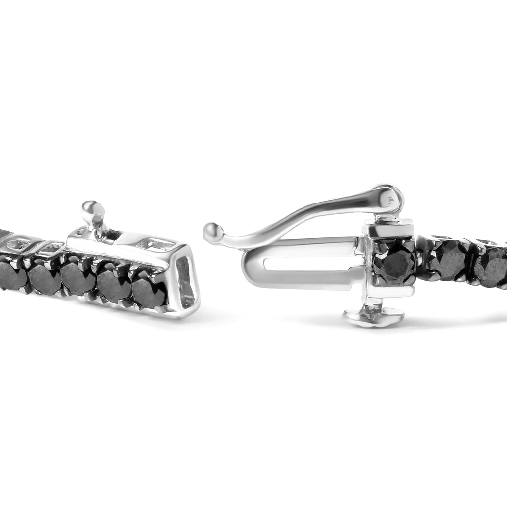 Pulsera clásica de tenis con diamantes de talla redonda negros tratados y engastados en plata de ley 925 de 4 puntas (color negro, claridad I2-I3) - 7,25"