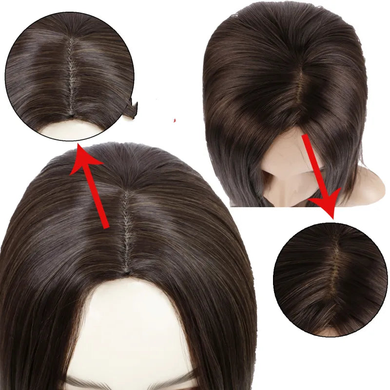Perruque synthétique brune à mi-longueur et à clavicules lisses