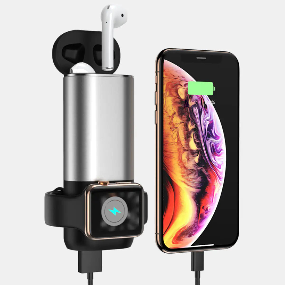 Chargeur sans fil Porta 3 en 1 pour Apple Watch et téléphone Airpods Plus