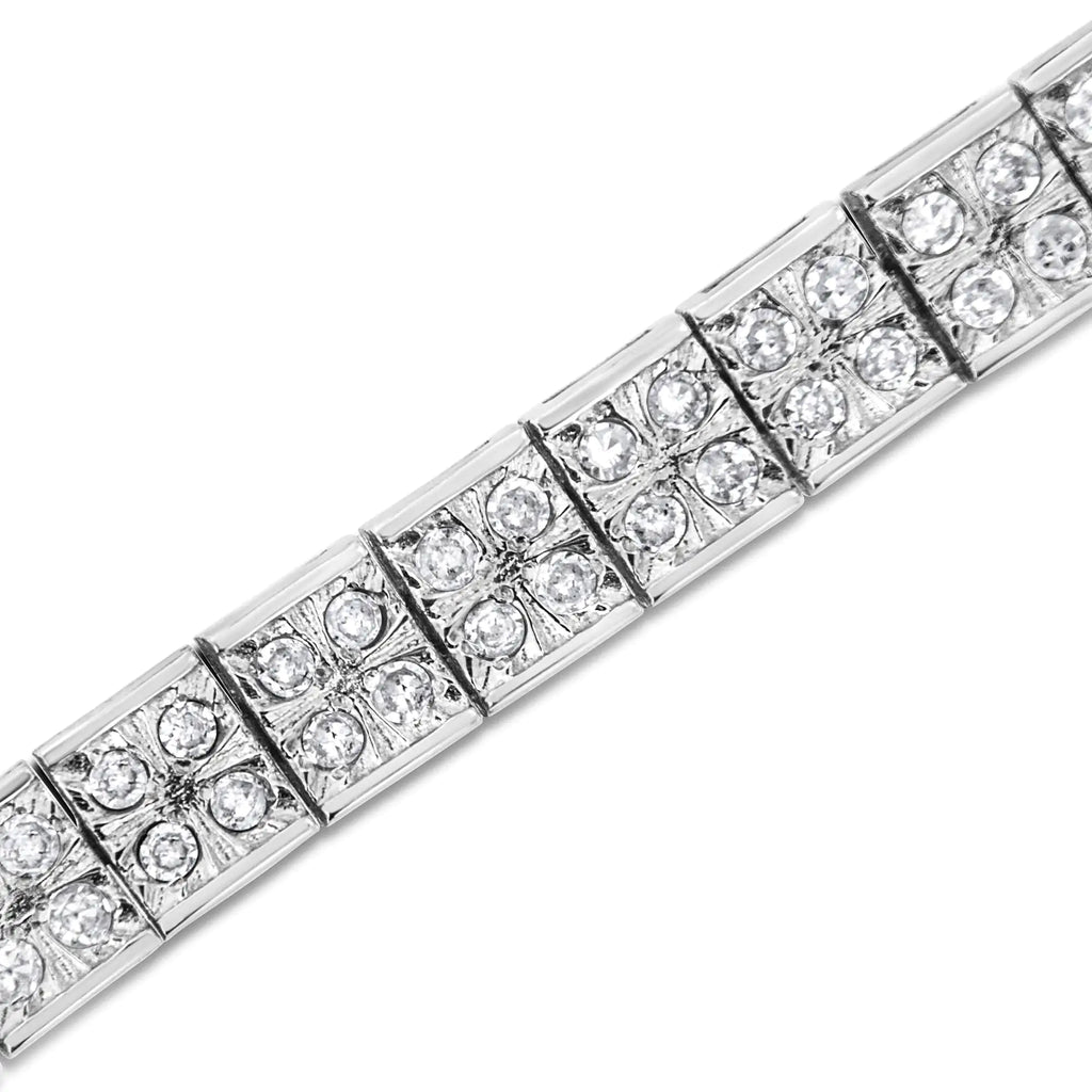 Pulsera de eslabones de caja con diamantes de talla redonda engastados en garras de 2 ct y 4 piedras en plata de ley 925 (color IJ, claridad I3) - 7,25"