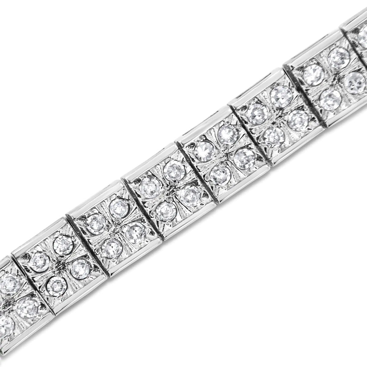 Pulsera de eslabones de caja con diamantes de talla redonda engastados en garras de 2 ct y 4 piedras en plata de ley 925 (color IJ, claridad I3) - 7,25"