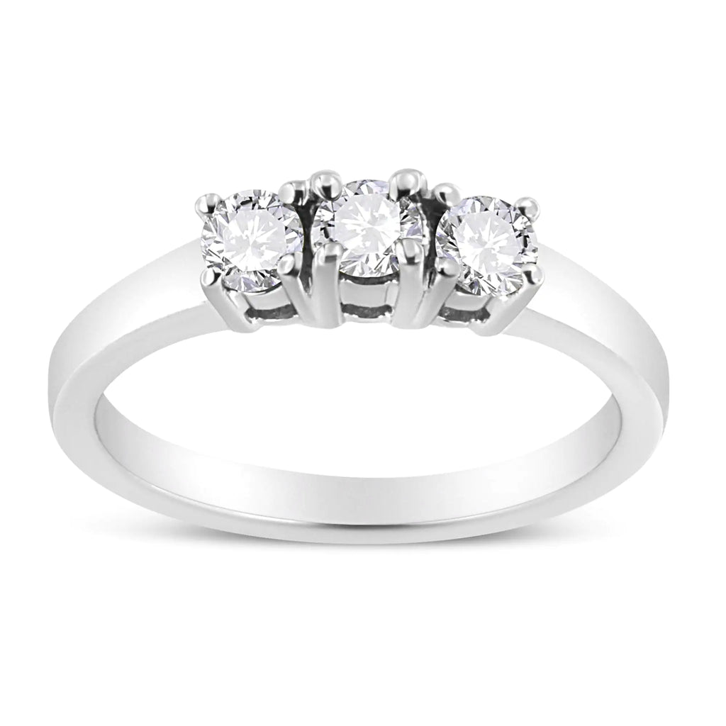 Anillo de plata de ley 925 con placa de ilusión de tres piedras con diamantes redondos engastados Miracle de 1/2 ct (color IJ, claridad I2-I3)