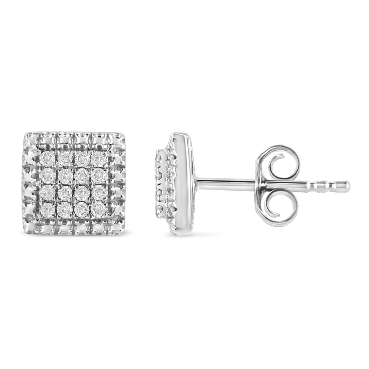 Aros con forma cuadrada y diamantes de talla redonda de 1/6 ct en plata de ley 925 (color IJ, claridad I2-I3)