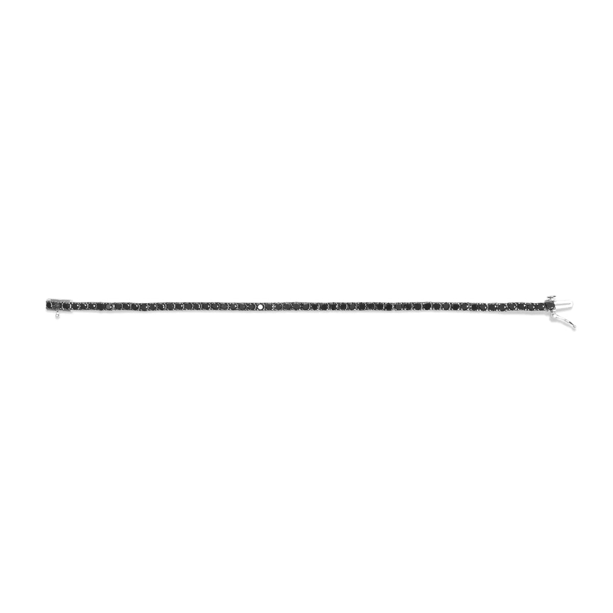 Pulsera clásica de tenis con diamantes de talla redonda negros tratados y engastados en plata de ley 925 de 4 puntas (color negro, claridad I2-I3) - 7,25"