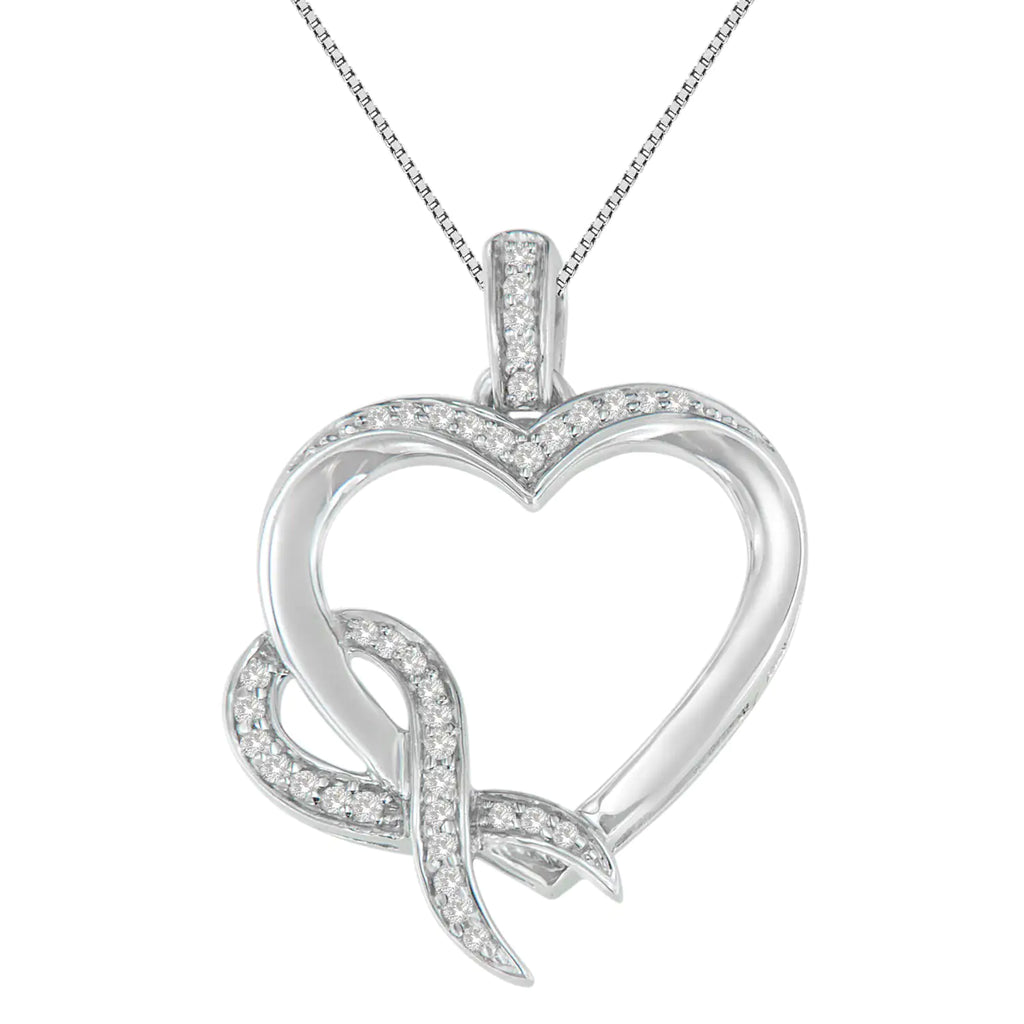 Collar con colgante de corazón de diamantes de 1/6 cttw en plata de ley 925 (HI, I1-I2)