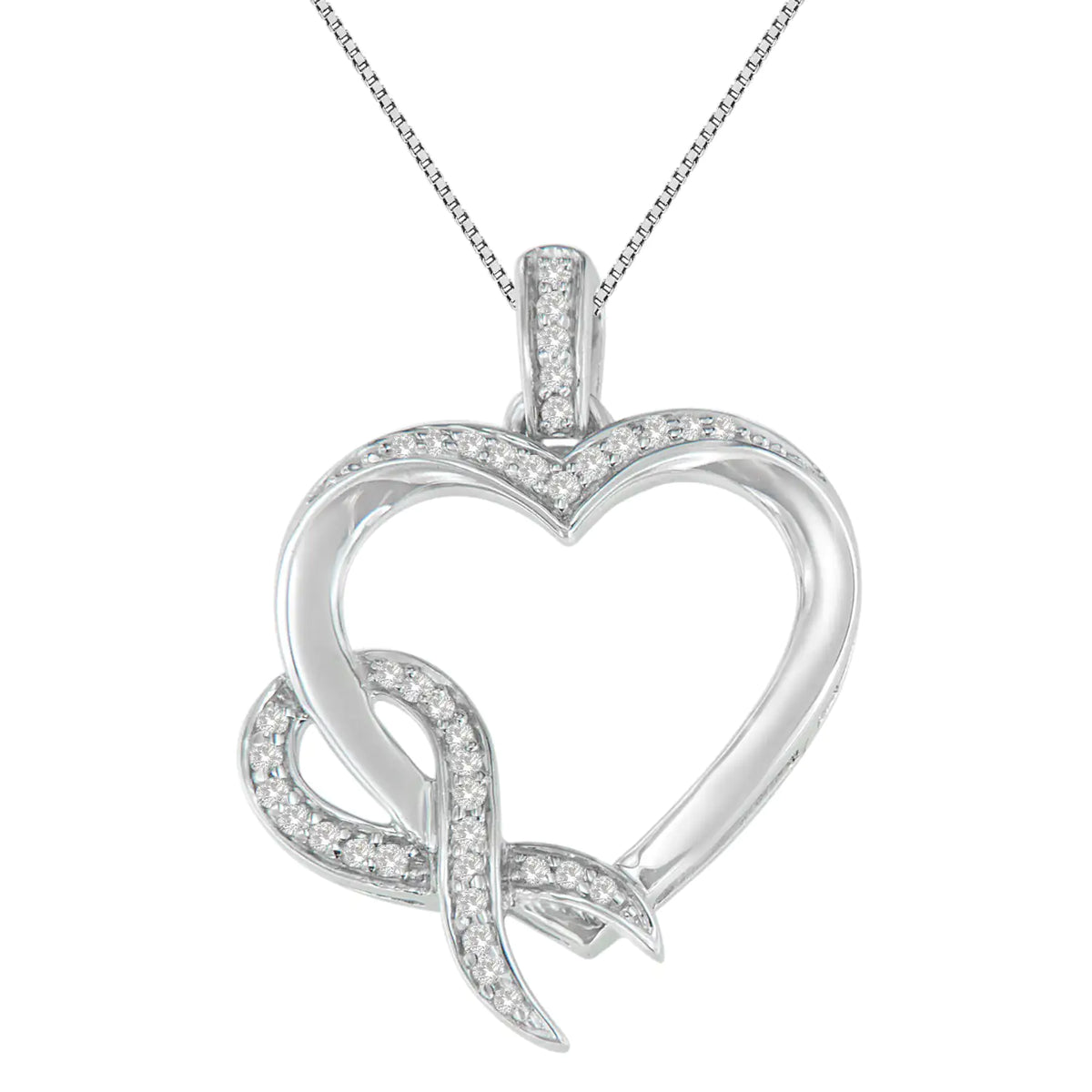 Collar con colgante de corazón de diamantes de 1/6 cttw en plata de ley 925 (HI, I1-I2)