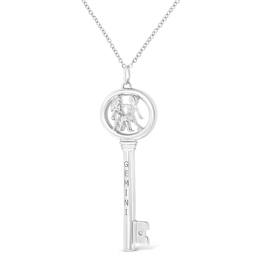 .925 Sterling Silver Diamond Accent Zodiac Key 18" Pendant Necklace (K-L Color, I1-I2 Clarity)