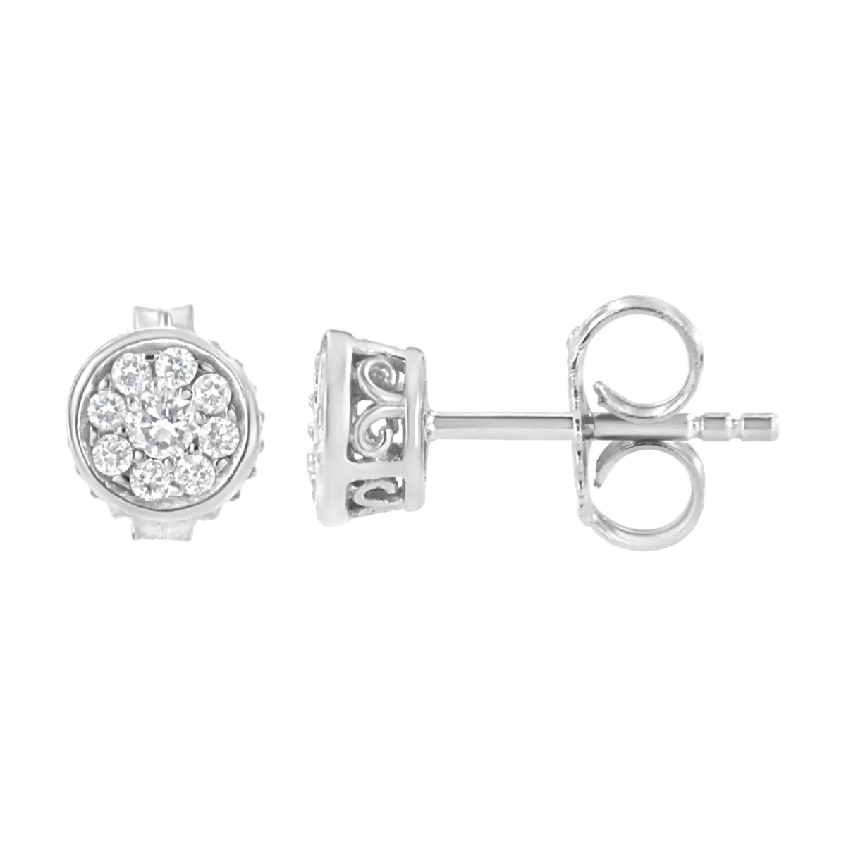 .925 Sterling Silver 1/3 cttw Lab Grown Diamond Floral Cluster Stud Earring (F-G Color, VS2-SI1 Clarity)
