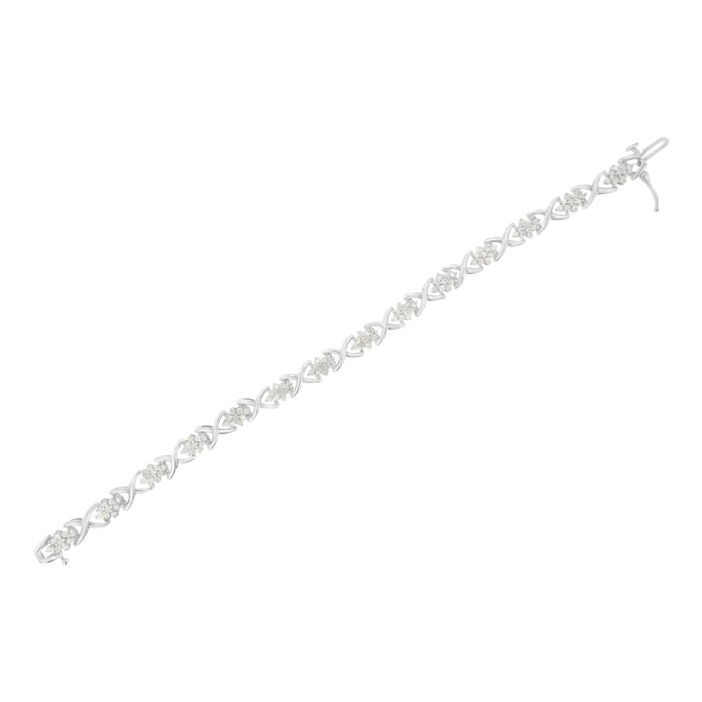 Pulsera de eslabones en forma de X de 7" con diamantes de 2 1/4 ct y plata de ley 925 (color IJ, claridad I3)
