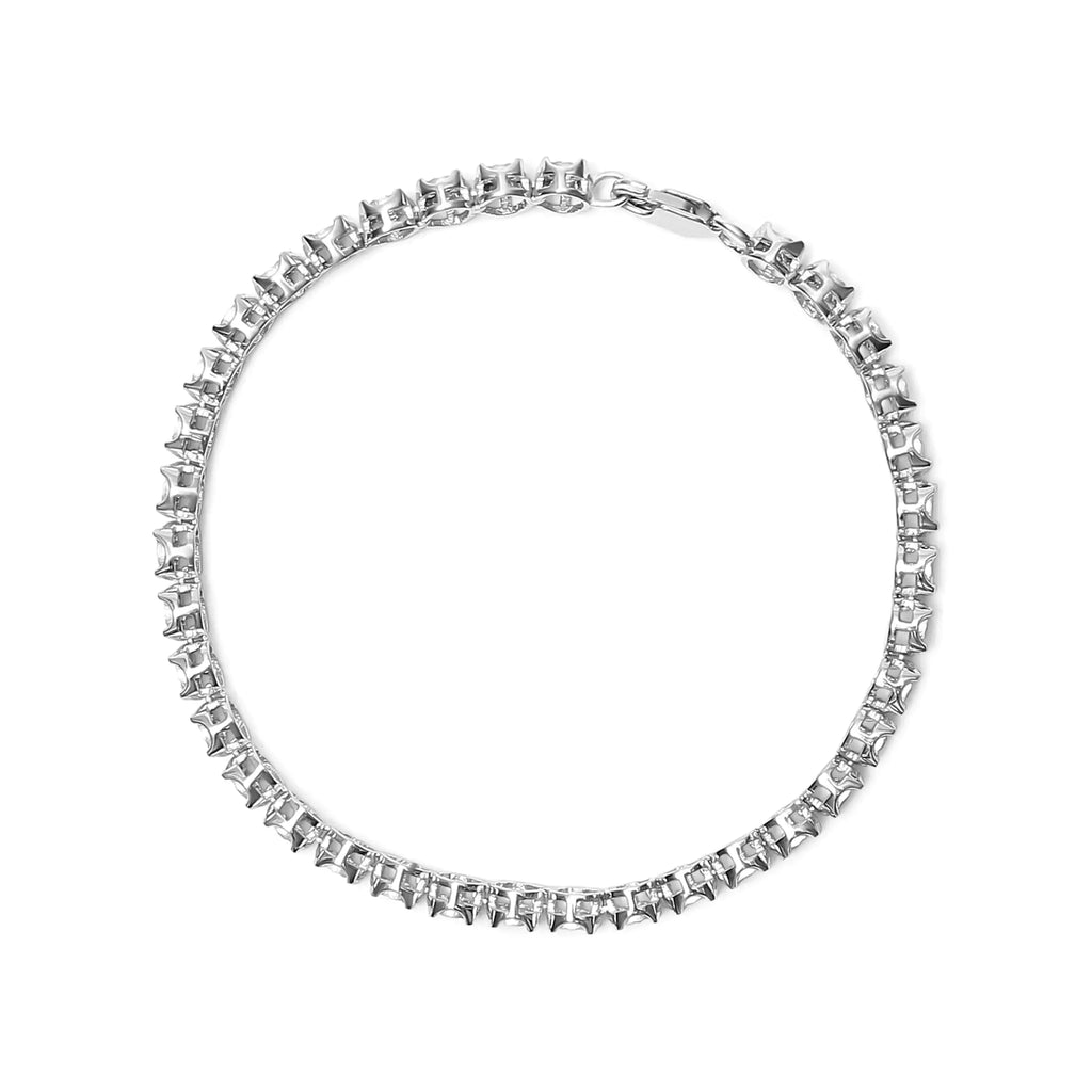 Pulsera de tenis con eslabones redondos en forma de estrella y diamantes engastados en plata de ley 925 de 1/4 ct (color IJ, claridad I2-I3) - Tamaño 7,25"