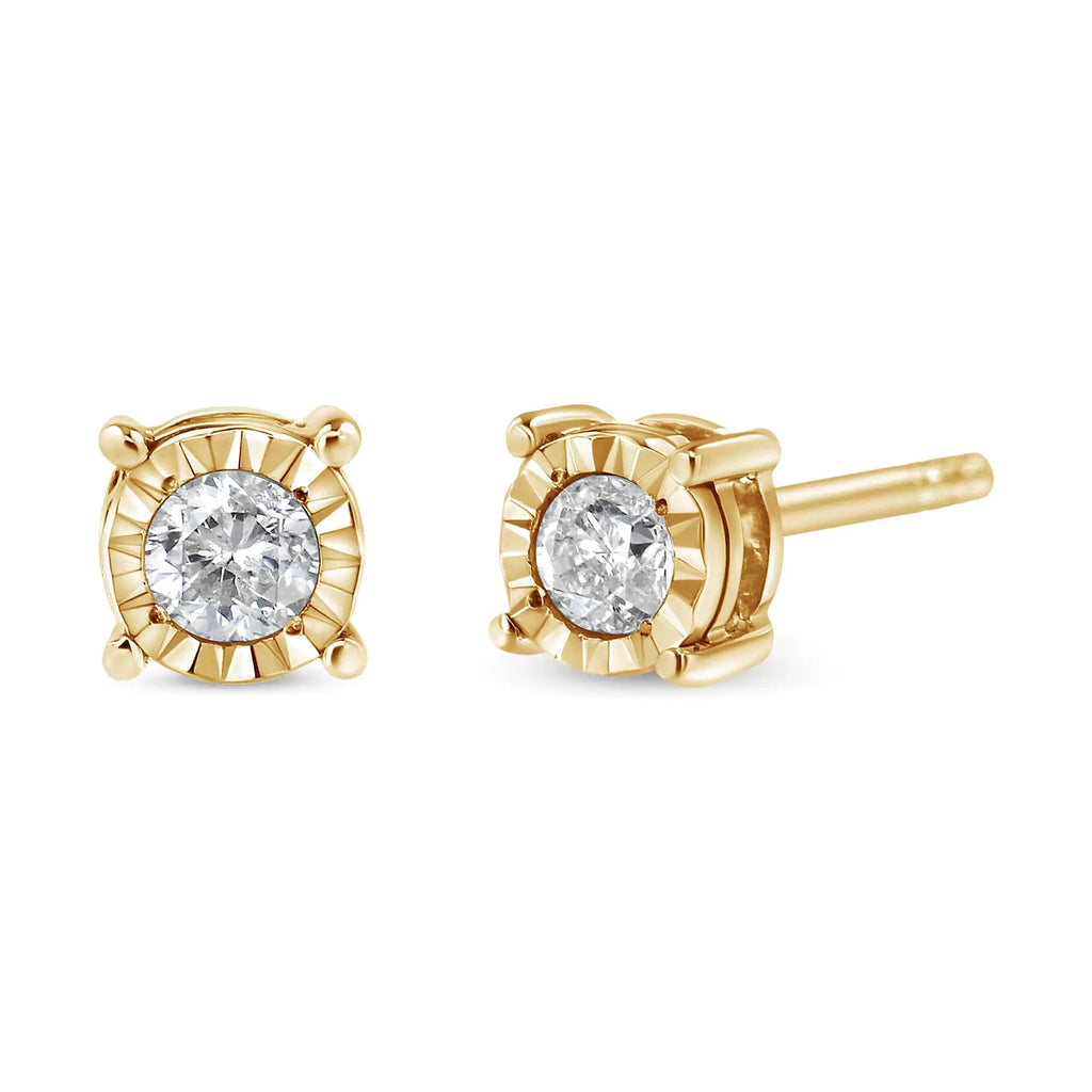 Pendientes de botón engastados milagrosamente con diamantes redondos casi incoloros de 1/5 quilates en plata esterlina 925