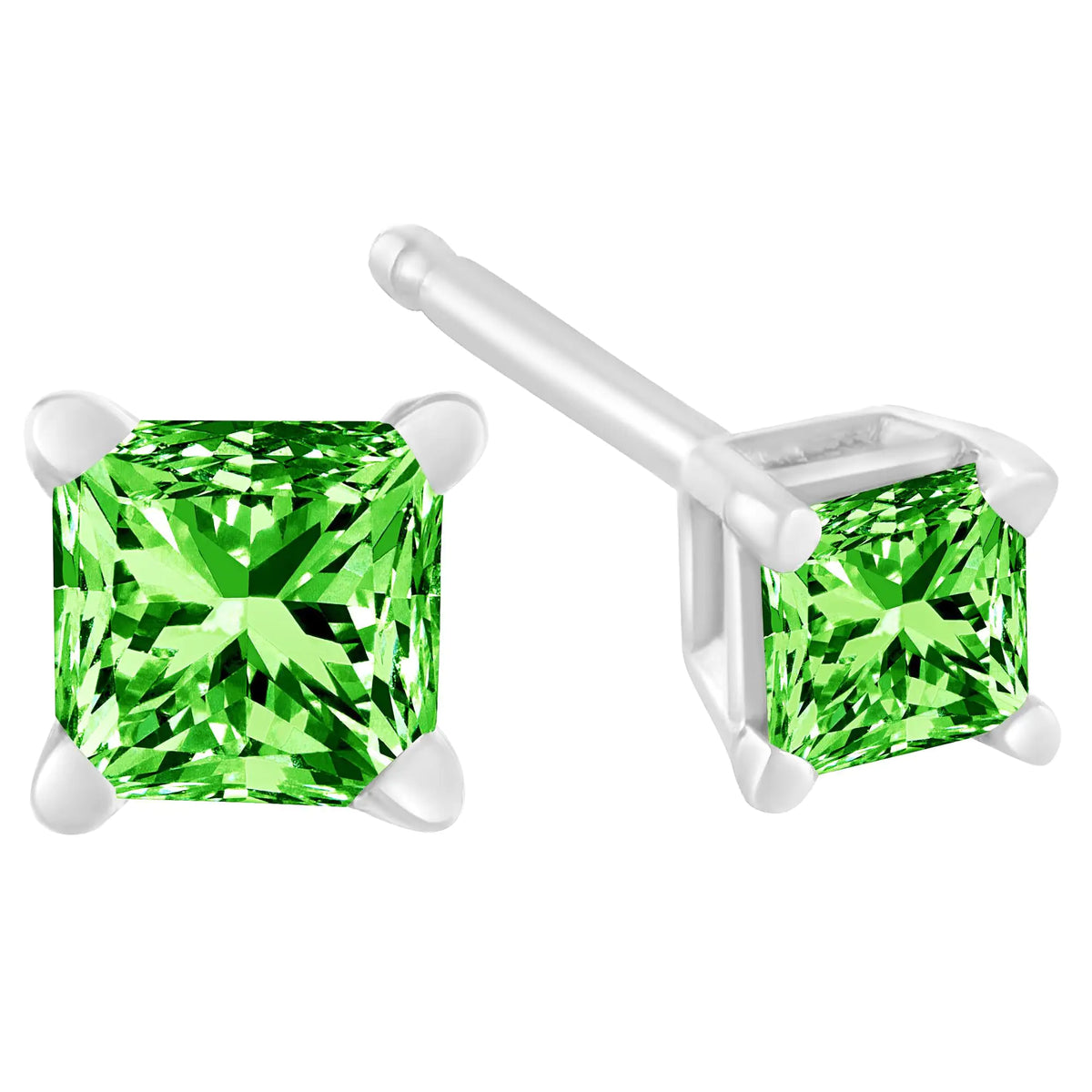 Aros con diamantes verdes cuadrados de talla princesa de 1/5 ct en plata de ley 925 (color elegante mejorado, claridad I2-I3)