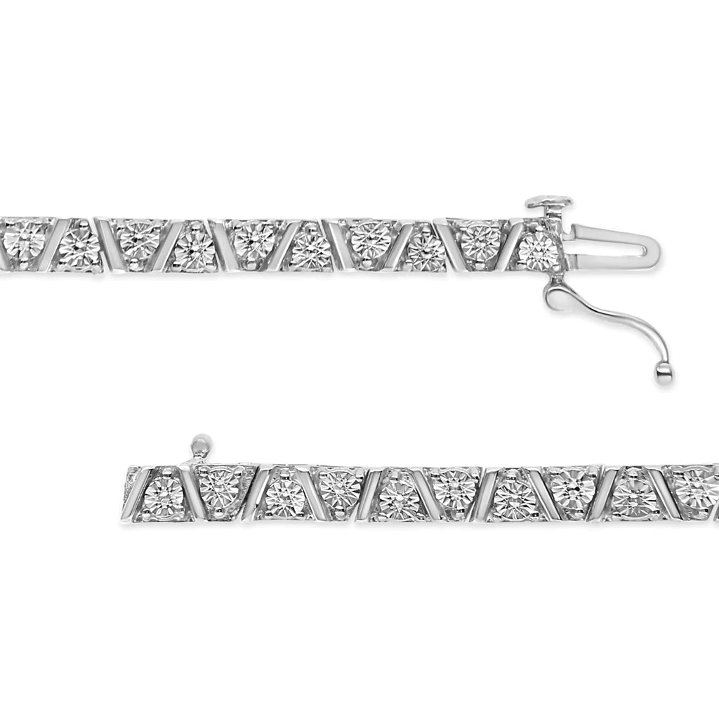 Pulsera de tenis moderna con diamantes engastados en forma de milagro de 1/4 ct en plata esterlina 925 (color IJ, claridad I3) - Tamaño 7,25"