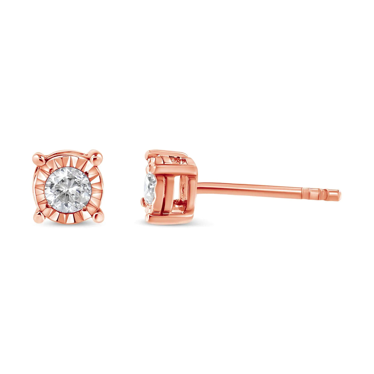 Pendientes de botón engastados milagrosamente con diamantes redondos casi incoloros de 1/5 quilates en plata esterlina 925