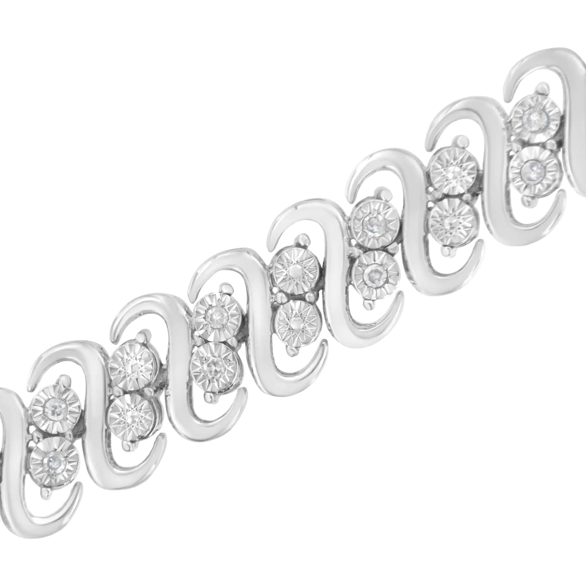 Pulsera de eslabones en forma de S con doble hilera de diamantes de talla redonda de 1/4 cttw en plata de ley 925 (color IJ, claridad I2-I3) - Tamaño 7,25"