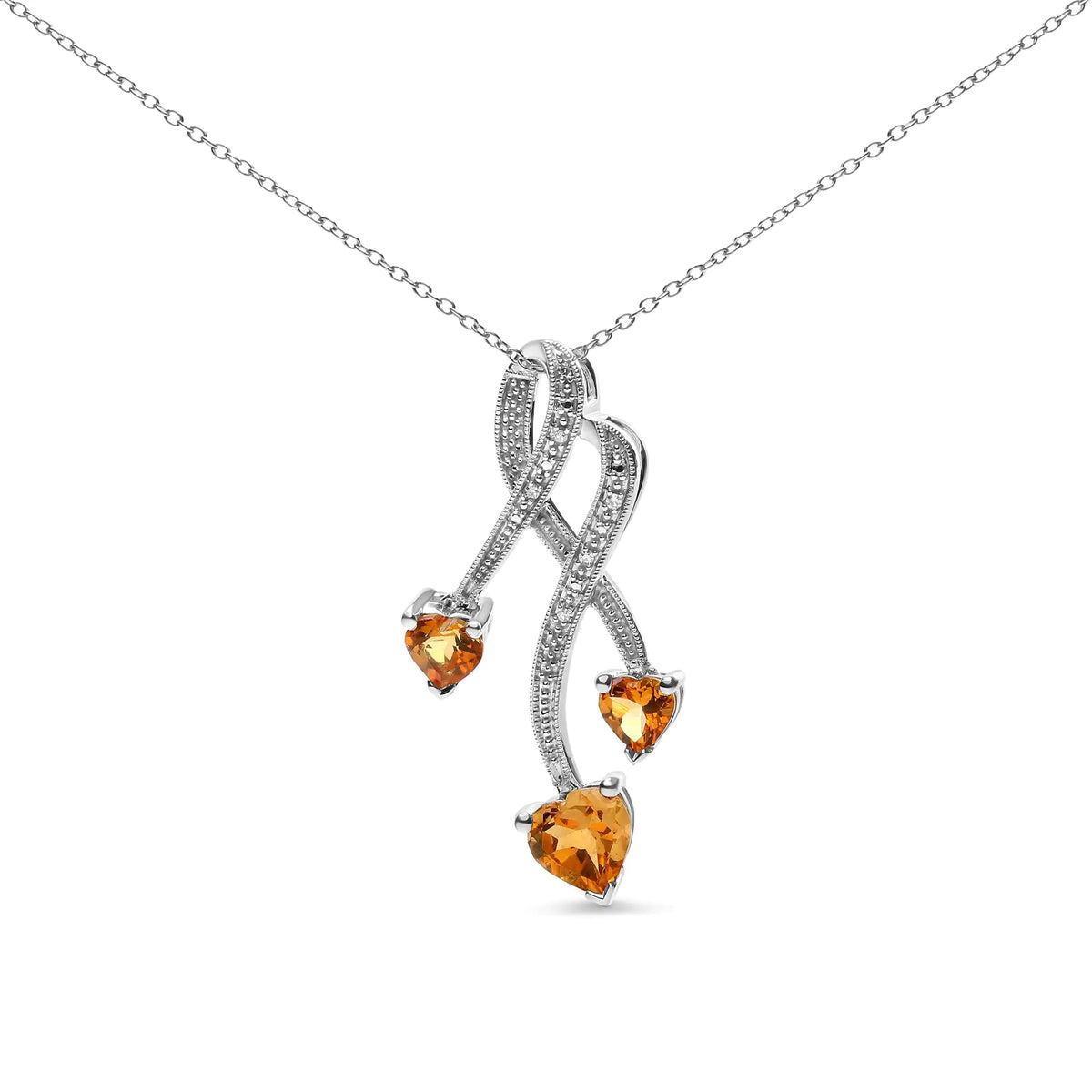 Collar con colgante en espiral de 45 cm con forma de corazón de citrino y detalles de diamantes en plata de ley 925 (color HI, claridad SI1-SI2)